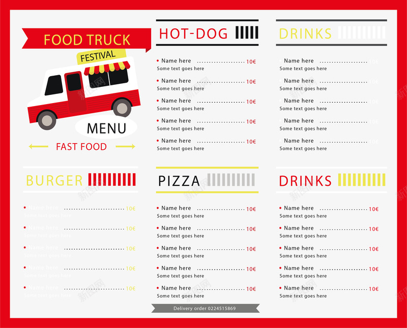 红色边框菜单矢量图ai_新图网 https://ixintu.com 快餐菜单 快餐车 矢量png 红色边框 菜单 矢量图