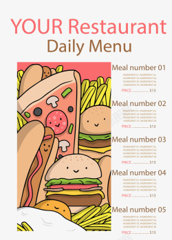 卡通汉堡薯条菜单矢量图海报