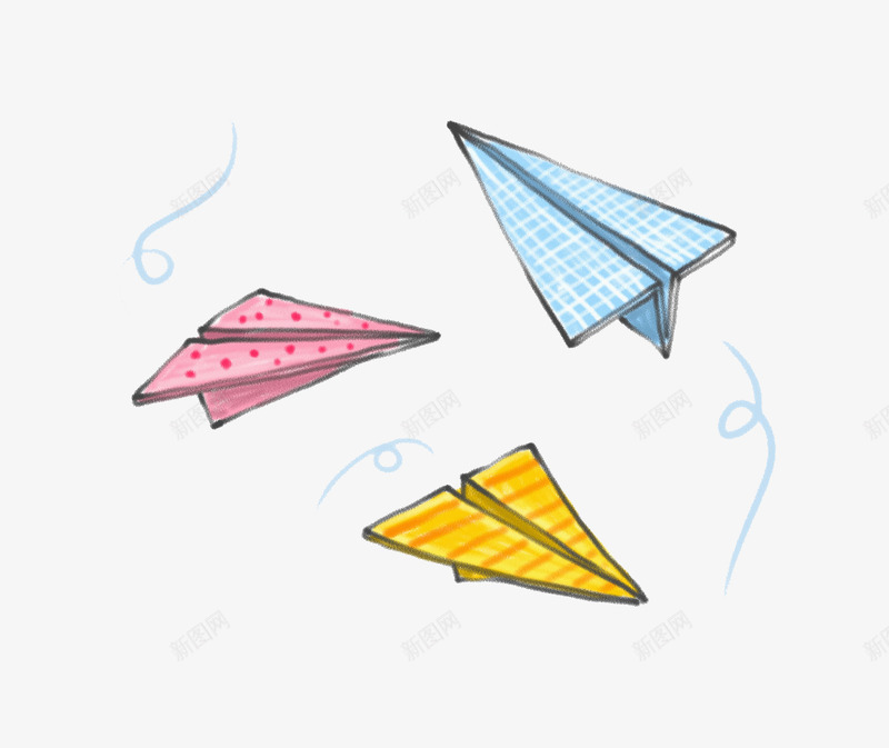 手绘纸飞机png免抠素材_新图网 https://ixintu.com 卡通 可爱的 粉色的 纸飞机 蓝色的 飞行的 黄色的