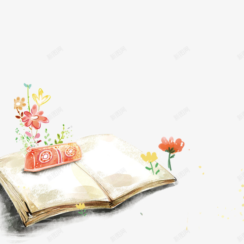 书籍psd免抠素材_新图网 https://ixintu.com 书本 书籍 卡通 唯美 学习 手绘 红色 装饰 鲜花