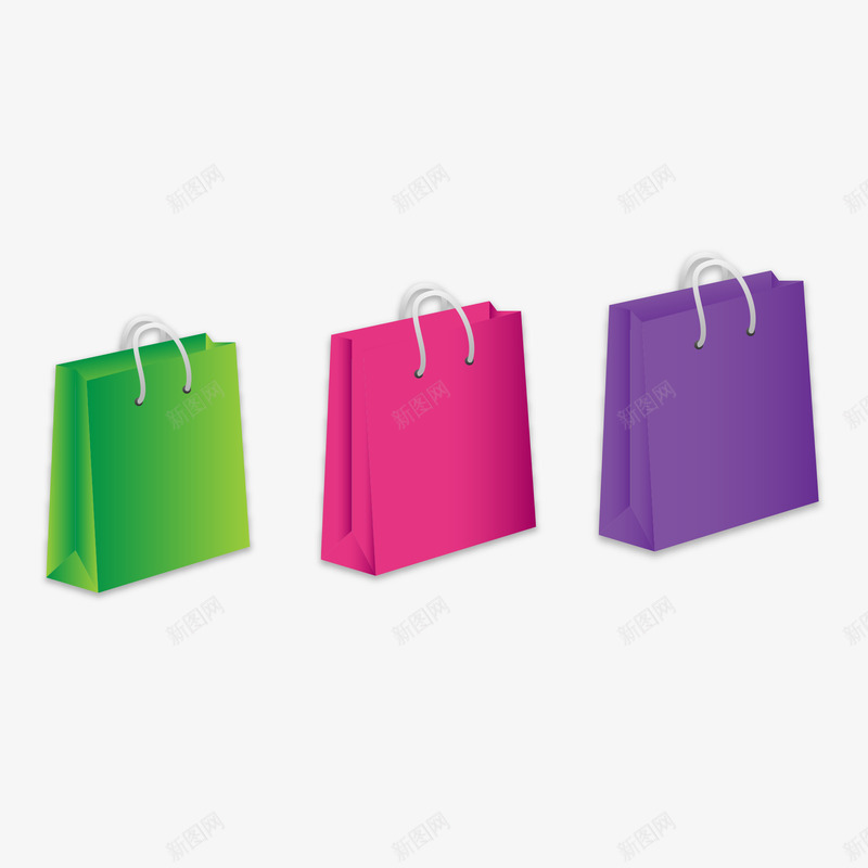 购物袋模板矢量图ai免抠素材_新图网 https://ixintu.com 效果元素 空白袋 紫色 红色 绿色 购物袋 矢量图