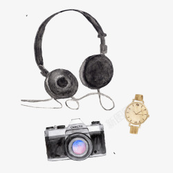 时尚相机卡通手绘耳机相机手表高清图片