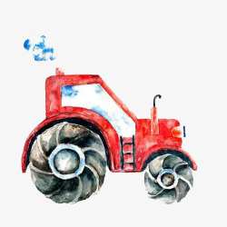 水彩拖拉机红色手绘水彩拖拉机高清图片