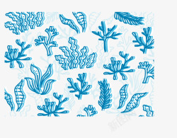 蓝色海底海草无缝背景矢量图素材