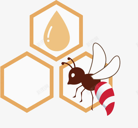 手绘蜜蜂png免抠素材_新图网 https://ixintu.com 不规则图形 卡通 手绘 橘色 水彩 蜂窝图形 蜂蜜 蜜蜂