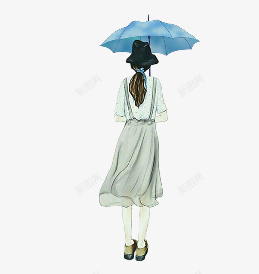拿着雨伞的女孩png免抠素材_新图网 https://ixintu.com 女孩 女性背影 小清新 手绘女孩 拿着雨伞的女孩 漫画女 田园风素材 背影