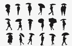 打雨伞的人人物打雨伞剪影图标高清图片