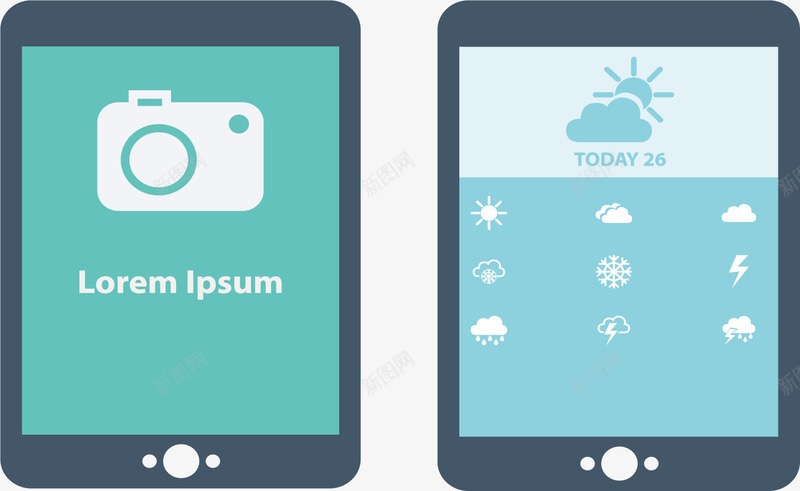 智能平板电脑界面png免抠素材_新图网 https://ixintu.com 天气模板 相机界面设计 矢量素材 蓝色界面