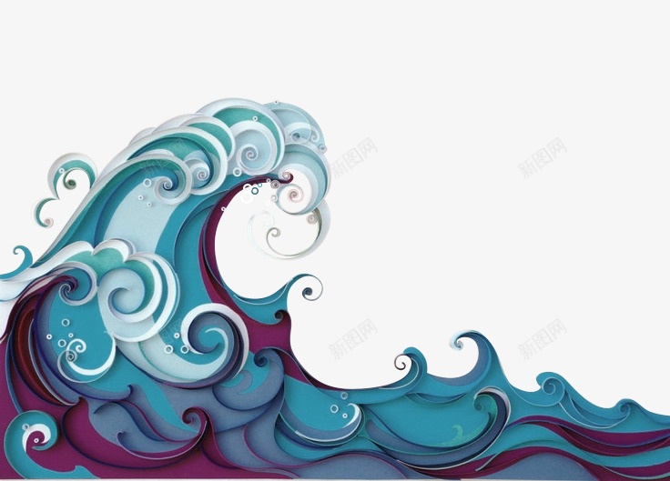 蓝色大气海浪边框纹理png免抠素材_新图网 https://ixintu.com 免抠PNG 大气 海浪 蓝色 边框纹理