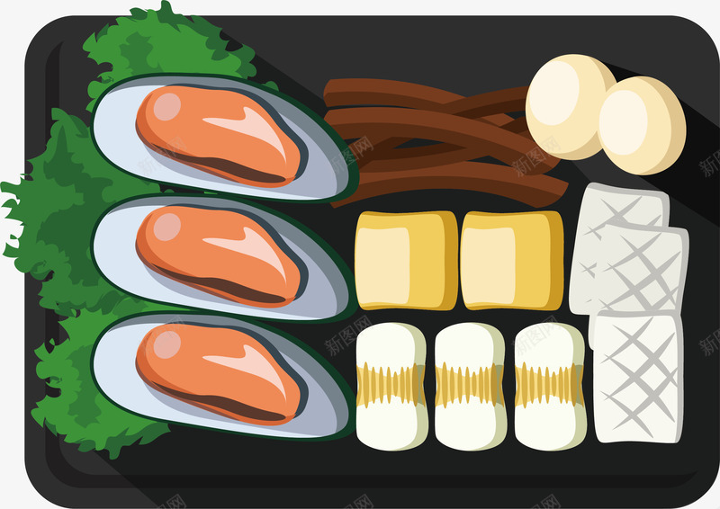 日式料理png免抠素材_新图网 https://ixintu.com 手绘 日式料理 海鲜 生菜 花蛤 豆干 豆腐块