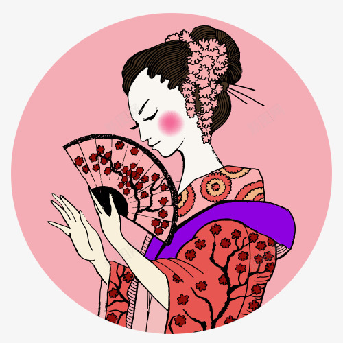 日式和服png免抠素材_新图网 https://ixintu.com 和服 圆形 效果图 日式女孩 日本和式 粉色底纹 装饰图
