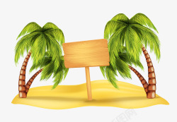 木质指示牌和椰子树插画素材