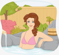 卡通美女露天浴场和式浴场素材