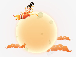 中秋节嫦娥在橙色圆弧月亮上素材