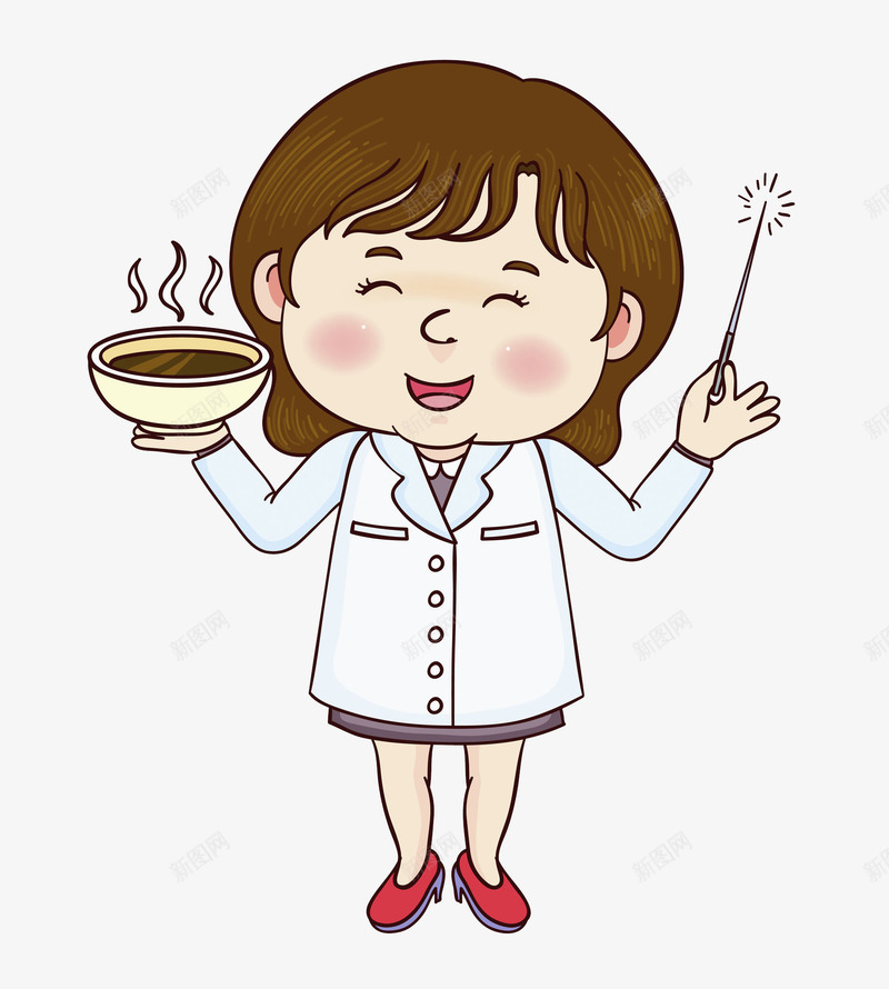 端着碗的医生png免抠素材_新图网 https://ixintu.com 医生 卡通 女人 微笑的 搅拌棒 漂亮的 白大褂