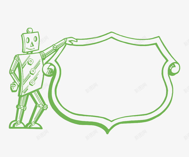 绿色机器人边框png免抠素材_新图网 https://ixintu.com png图形 png装饰 手绘 机器人 绿色 装饰 边框