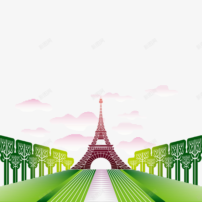 绿色日式海报png免抠素材_新图网 https://ixintu.com 卡通 旅游 欧式 海报 素材 装饰 铁塔 风景