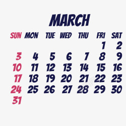 3月日历黑红色2019年3月日历矢量图高清图片