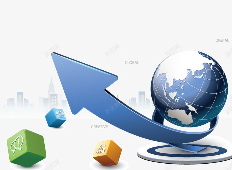 地球png免抠素材_新图网 https://ixintu.com PPT 橙色 正方体 箭头 绿色 蓝色 装饰物