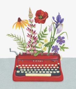 手绘花朵打字机图素材
