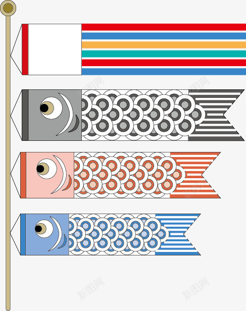 卡通鲤鱼旗矢量图ai免抠素材_新图网 https://ixintu.com 卡通 日式 日本传统图案鲤鱼 矢量图 鲤鱼旗