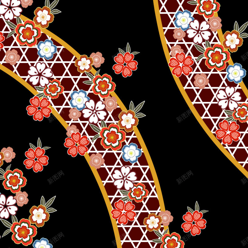 圆环日式花朵图案png免抠素材_新图网 https://ixintu.com 卡通花朵 日式花朵图案 植物花朵 花卉