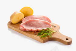 菜板上的土豆美味的猪肉高清图片