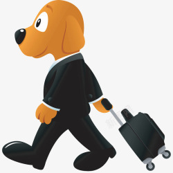 拖着行李箱的女人卡通狗狗拖着行李箱高清图片