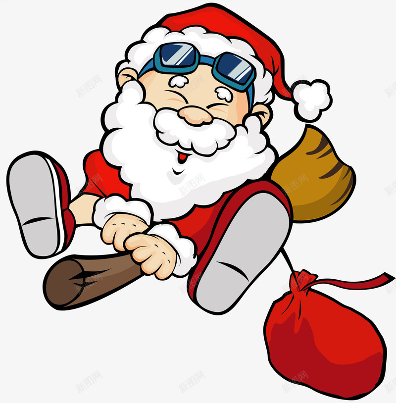 坐在扫把上的圣诞老人png免抠素材_新图网 https://ixintu.com 创意 卡通 商务 圣诞老人 墨镜 壁纸 封面 彩色 手绘 扫把 插图
