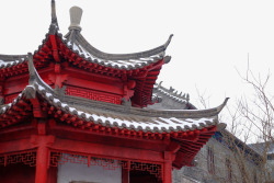 古代红章印日式雪景红亭子高清图片