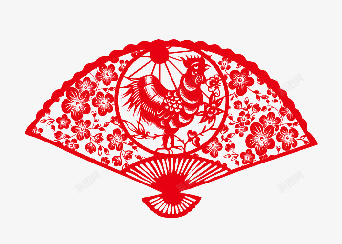 红色剪纸扇子png免抠素材_新图网 https://ixintu.com 2017 中国风 卡通樱花红色扇子 扇子 新年 简单的扇子图片 红色扇子 鸡剪纸
