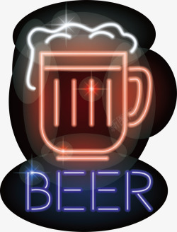 面包啤酒霓虹灯光效食物满杯啤酒矢量图高清图片