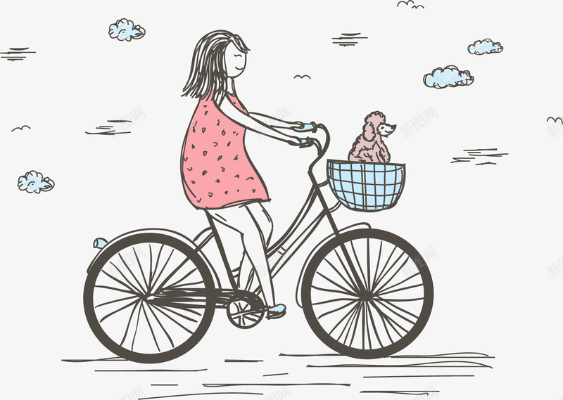 骑自行车遛狗png免抠素材_新图网 https://ixintu.com 人与宠物 人和宠物 卡通 女孩 宠物狗 犬类动物 自行车 遛狗 骑自行车