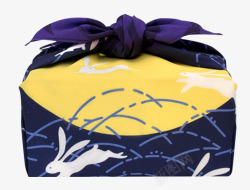 蓝色皮日式包袱皮和风方巾礼物包装高清图片
