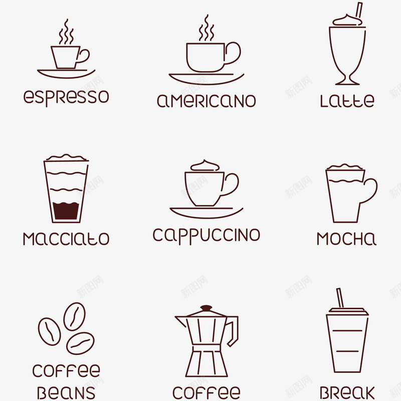 咖啡图标矢量图eps_新图网 https://ixintu.com 咖啡 咖啡壶 咖啡豆 图标 手冲壶 矢咖啡杯 矢量图 量素材