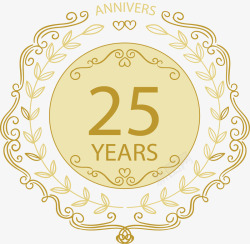 25周年纪念日金色复古花藤纪念标签矢量图高清图片