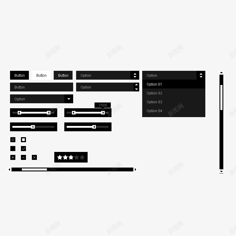 黑色常用UI元素图标psd_新图网 https://ixintu.com 加载 常用UI 搜索 菜单 黑色