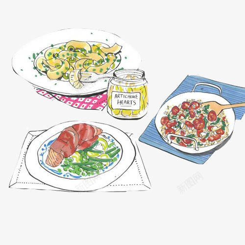 各种食物手绘画片png免抠素材_新图网 https://ixintu.com 手绘美食 手绘菜式 西红柿菜 饺子 香肠肉