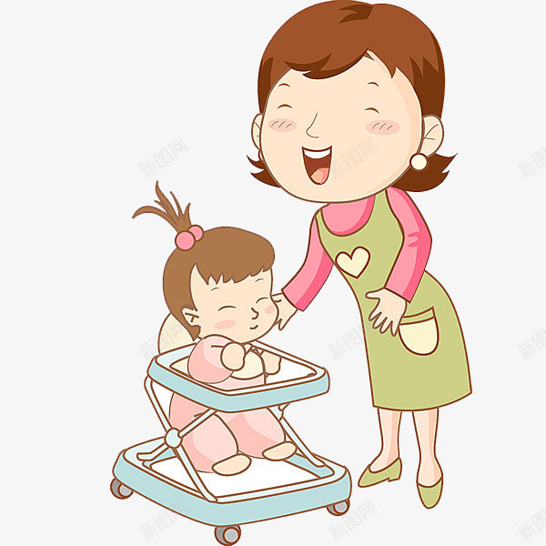 照顾小孩的女子png免抠素材_新图网 https://ixintu.com PNG图形 卡通 女子 婴儿车 小孩 装饰