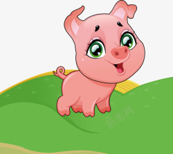 个性小动物手绘卡通可爱小猪草地矢量图高清图片