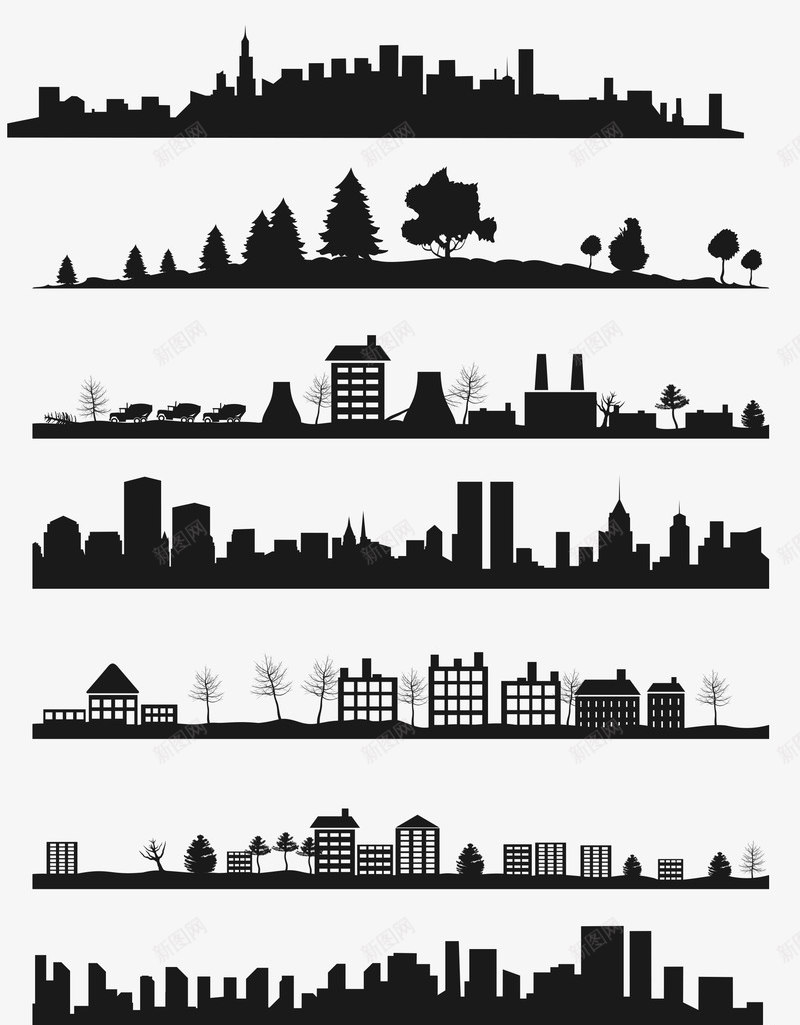 城市剪影建筑图形png免抠素材_新图网 https://ixintu.com 剪影 图形 城市 建筑
