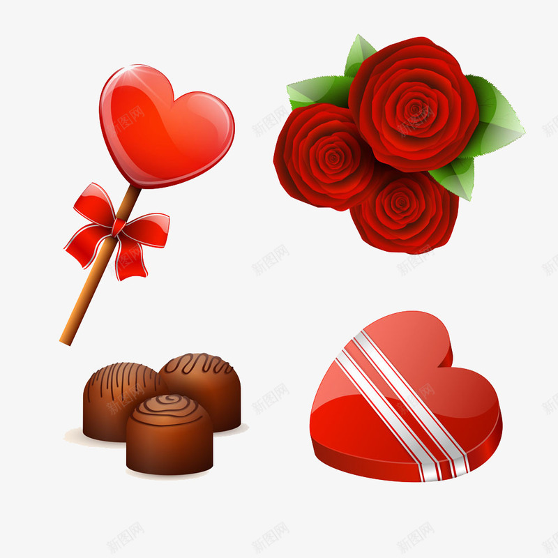 巧克力与玫瑰花psd免抠素材_新图网 https://ixintu.com 巧克力与玫瑰花素材巧克力与玫瑰花模板下载棒棒糖巧克力礼物心形礼盒