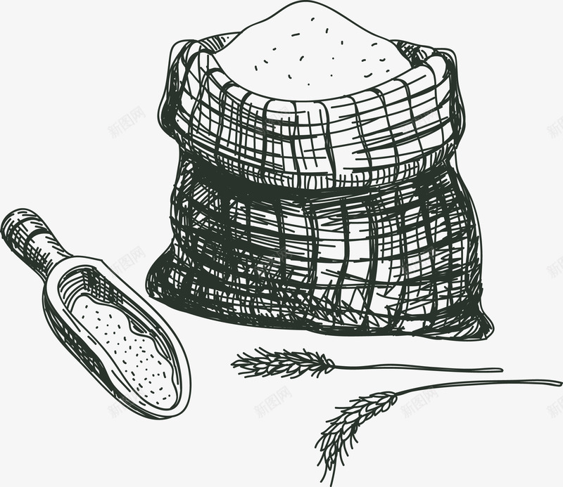 米袋png免抠素材_新图网 https://ixintu.com 手绘大米 手绘稻米 米袋 粮食 黑色