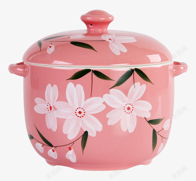 粉色日式炖罐png免抠素材_新图网 https://ixintu.com 日式餐具 炖罐 花卉图案