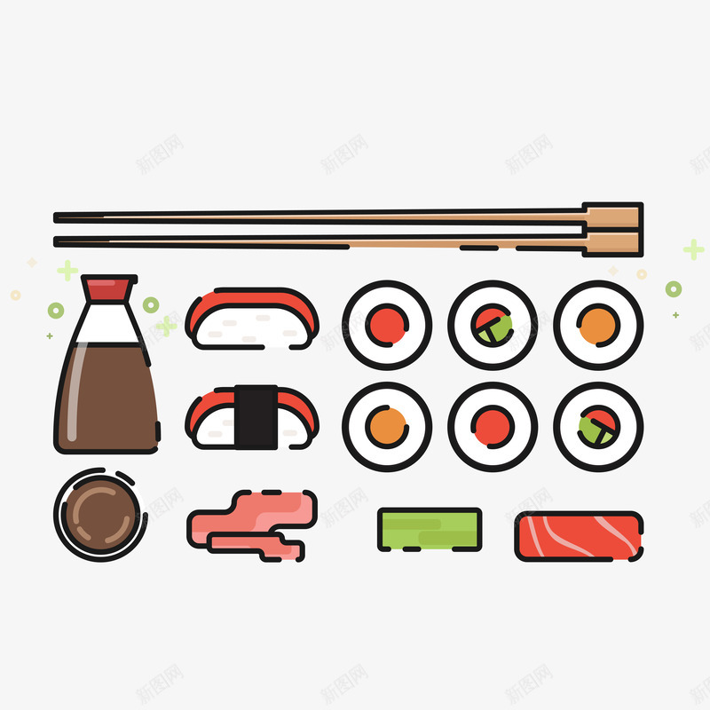 日式料理插画png免抠素材_新图网 https://ixintu.com 寿司 清酒 生鱼片