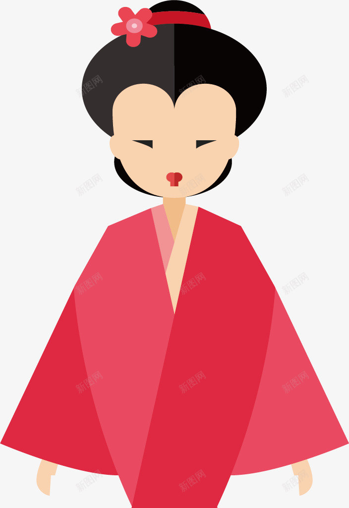粉色日本服装人物插画png免抠素材_新图网 https://ixintu.com 和服 女孩 日式 粉色