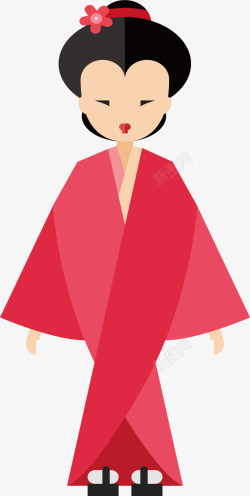 粉色日本服装人物插画素材