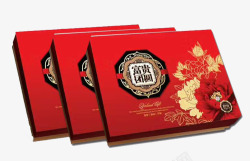 红色粗粮实拍三个中式糕点包装盒高清图片
