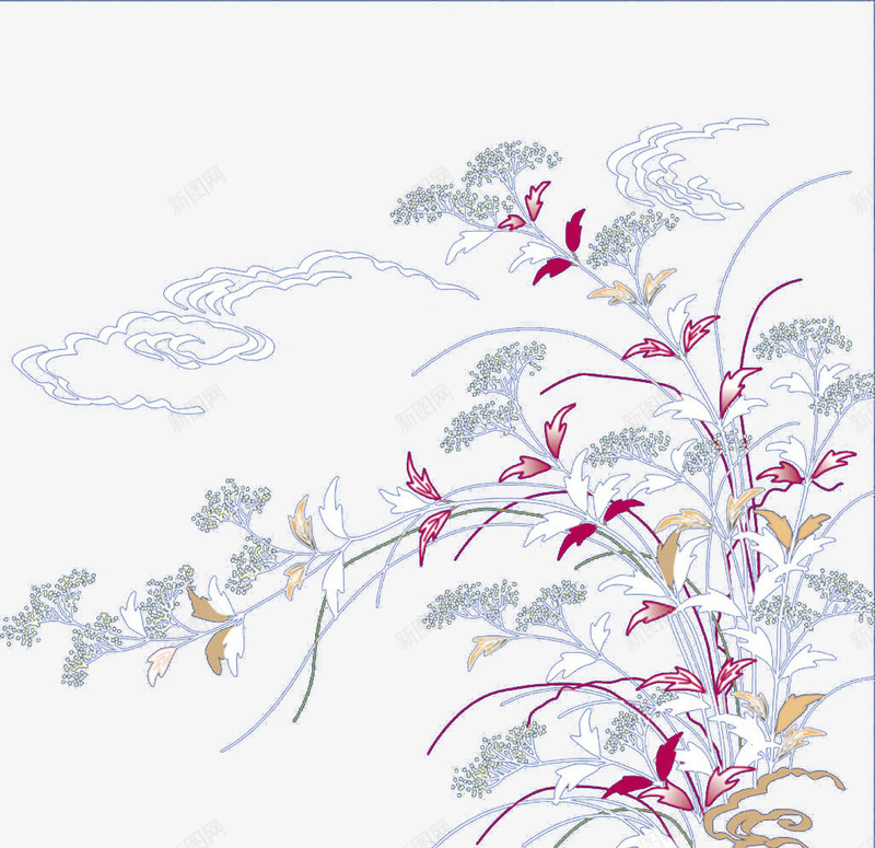 紫灰芦苇花纹png免抠素材_新图网 https://ixintu.com PNG 日式 灰色 紫色 芦苇 花纹