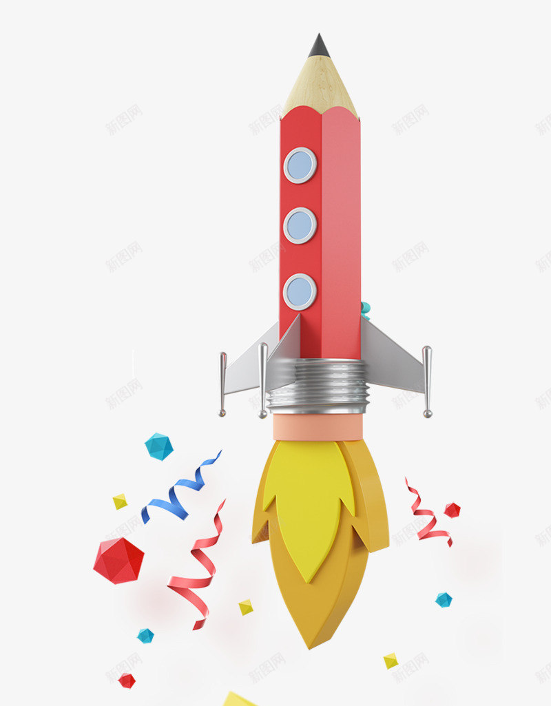 创意立体铅笔火箭插画png免抠素材_新图网 https://ixintu.com 3D立体 免抠PNG 创意立体铅笔火箭插画 彩带 火箭 铅笔
